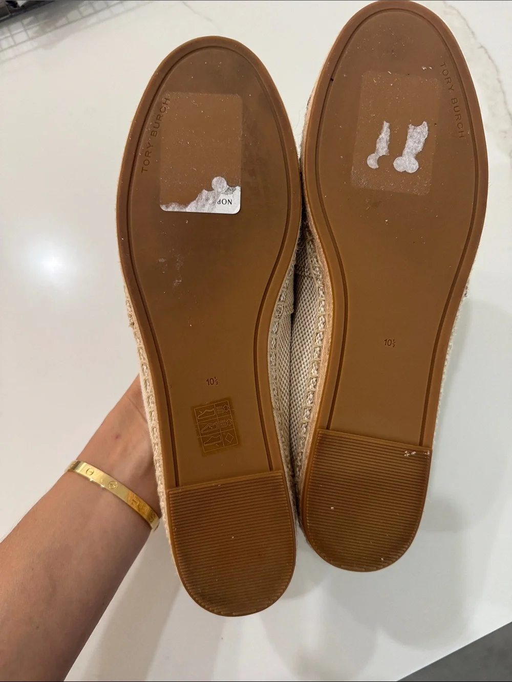 Tory Burch Cream Canvas Espadrilles with Tan Leather Cap Toe